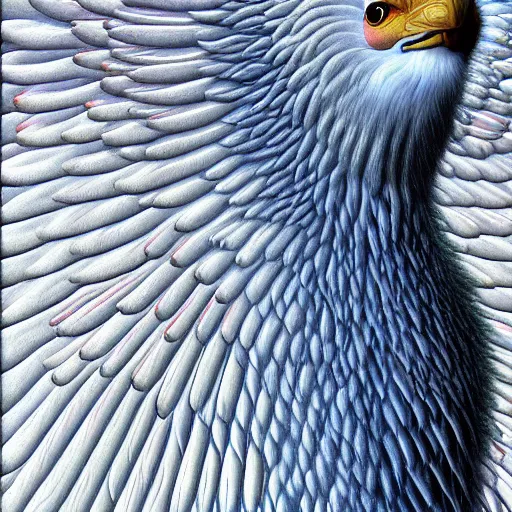 Image similar to highdetailed hyperrealistic painting of white wingsl!!!, white sparkles, 4 k hd fur, big wings, by jan van eyck, pattern, holography space, glow effect, large strokes, white monochrome color!!!!!