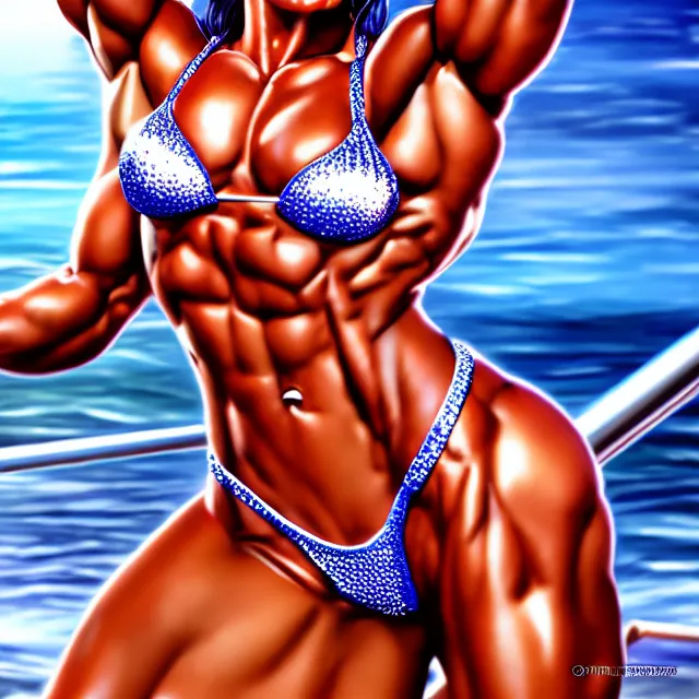 Image similar to ifbb bikini model, chrome, highly detailed, 4 k, hdr, smooth, sharp focus, high resolution, award - winning photo, artgerm, photorealistic