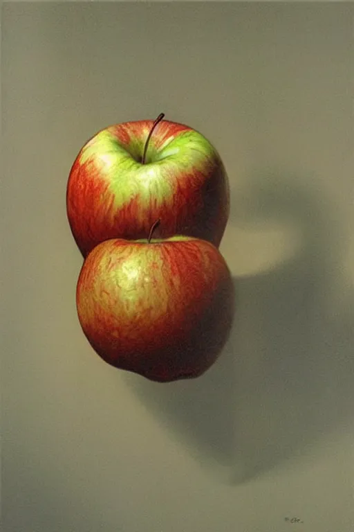 Image similar to A giant apple floating in an abandoned room, detailed art by Phil Hale