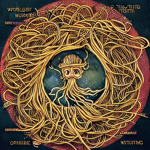 Prompt: worshipping the flying spaghetti monster