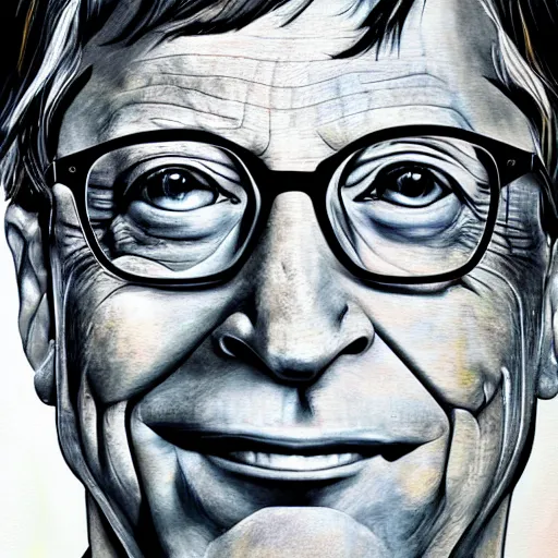 Image similar to portrait of bill gates facial details in the style of Hashim Akib textured acrylic on canvas colourful strokes