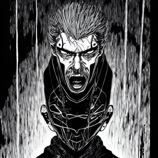 Image similar to Mr Rodgers looking sinister, by Tsutomu Nihei, highly detailed