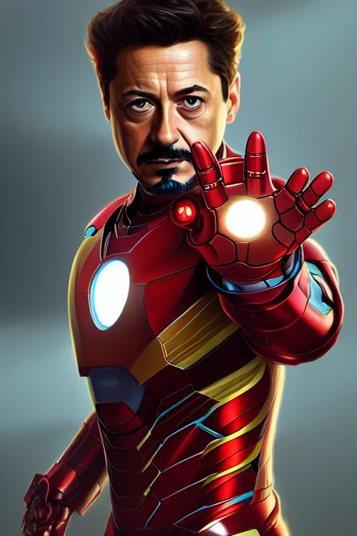 Prompt: zelensky as tony stark, portrait, iron man, highly detailed, digital painting, artstation, concept art, smooth, sharp focus, illustration, cinematic lighting, art by artgerm and greg rutkowski and alphonse mucha