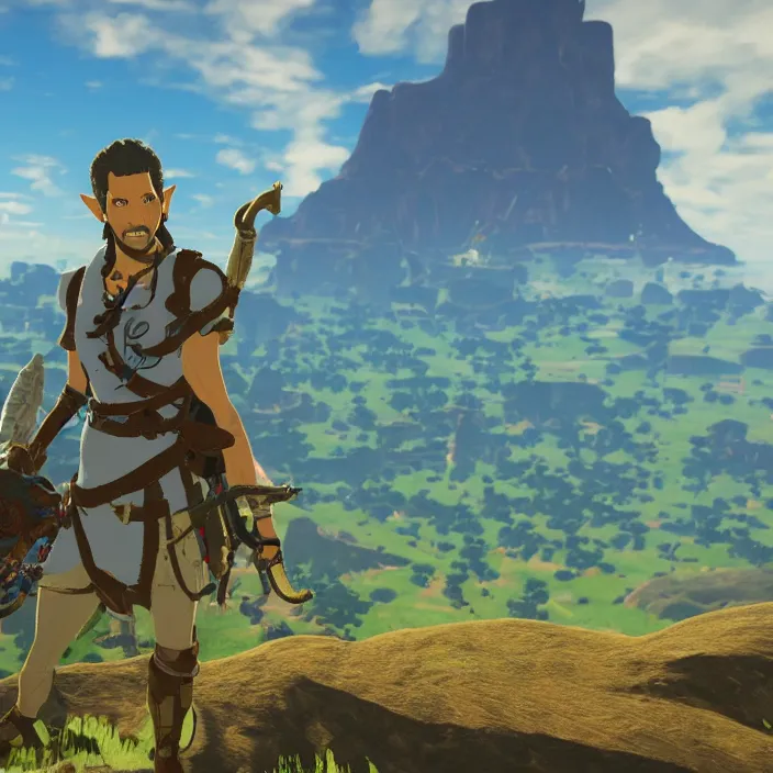 Image similar to Jeff Goldblum in The Legend of Zelda Breath of the Wild, detailed screenshot