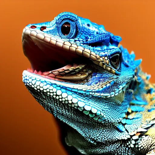 Prompt: a blue bearded dragon, hq, photorealistic