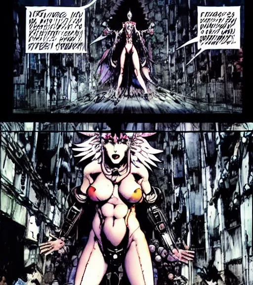 Image similar to a scene of a demon queen speaking to her cult - like legion of followers, comic book art, by yoji shinkawa and takehiko inoue and kim jung gi, masterpiece, perfect