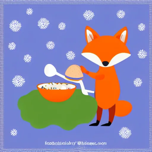 Prompt: storybook illustration of a small fox preparing a meal in his kitchen, soft colours, award-winning artwork
