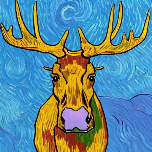 Image similar to purple moose, painting, artwork by van gogh