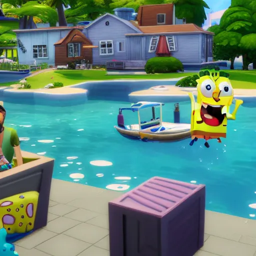 Prompt: SpongeBob with real sims in the sims 4 game, hyper realism, depth of view 8k. , connected trough wired, on a advanced lab, octane render, 4k, 8k, unreal 5, very detailed, hyper realism, trending on artstation.