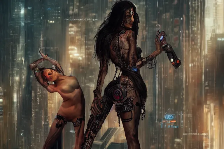 Prompt: a high detailed ultrealistic portrait of a sexy female model with hindu feautures cyberpunk in a dystopian world