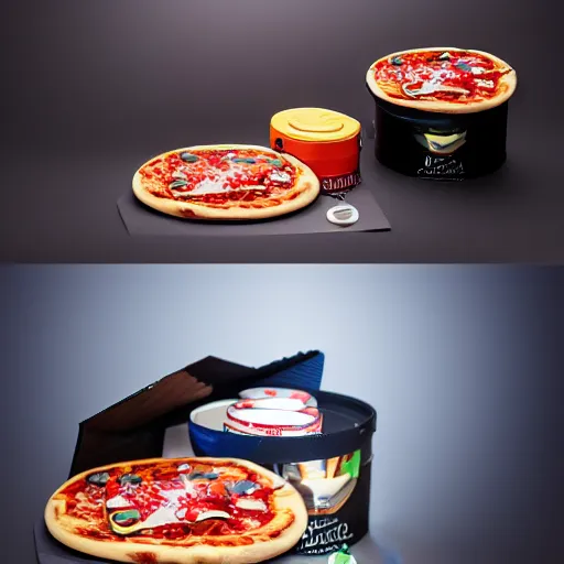 Image similar to Pizza in a can,promotional,studio lighting,detailed