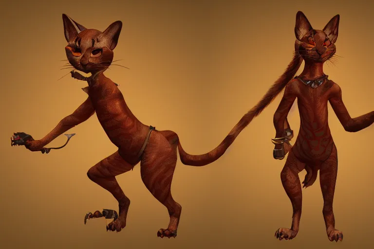 Image similar to hairless tabaxi dungeons and dragons wearing a golden robe. Evil red glowing eyes. Artstation, highly detailed, 8k