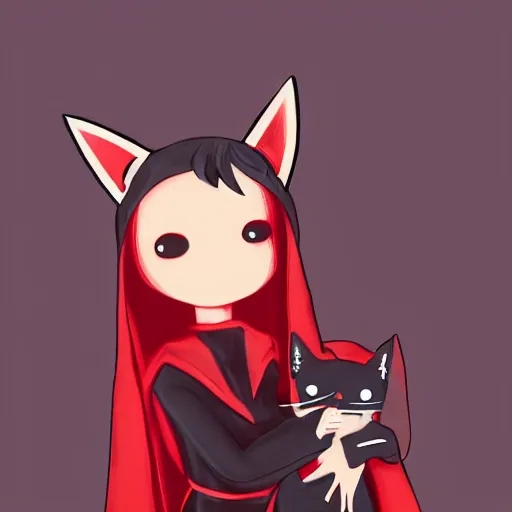 Prompt: little boy with cat ears in an black latex suit with red cape. digital artwork made by lois van baarle,