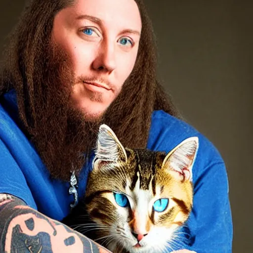 Image similar to Brian Welch holding a kitty, photo