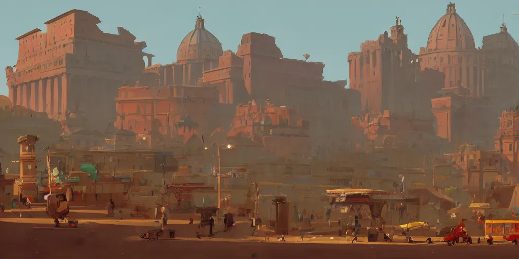 Image similar to Ancient Rome by Goro Fujita and Simon Stalenhag , 8k, trending on artstation, hyper detailed, cinematic