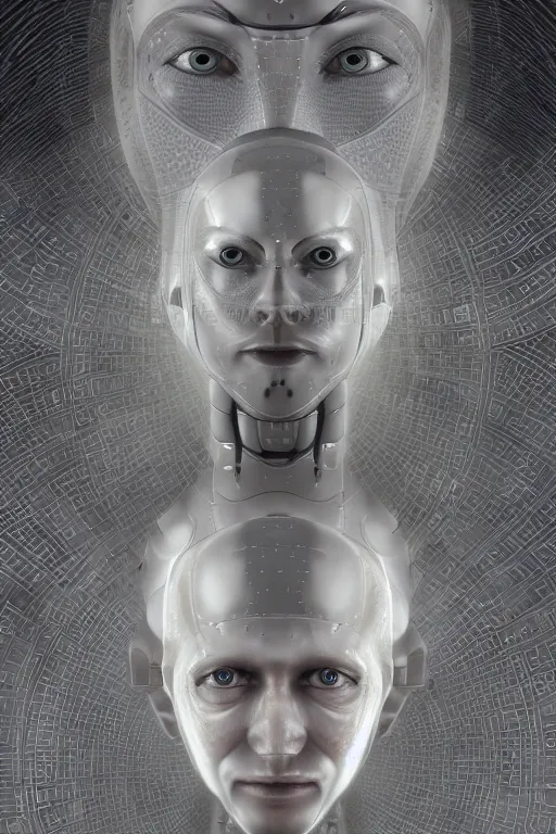 Prompt: cinematic portrait of an AI Robot man. Centered, uncut, unzoom, symmetry. charachter illustration. Dmt entity manifestation. Surreal render, ultra realistic, zenith view. Made by hakan hisim feat cameron gray and alex grey. Polished. Inspired by patricio clarey, heidi taillefer scifi painter glenn brown. Slightly Decorated with Sacred geometry and fractals. Extremely ornated. artstation, cgsociety, unreal engine, ray tracing, detailed illustration, hd, 4k, digital art, overdetailed art. Intricate omnious visionary concept art, shamanic arts ayahuasca trip illustration. Extremely psychedelic. Dslr, tiltshift, dof. 64megapixel. complementing colors. Remixed by lyzergium.art feat binx.ly and machine.delusions. zerg aesthetics. Trending on artstation, deviantart