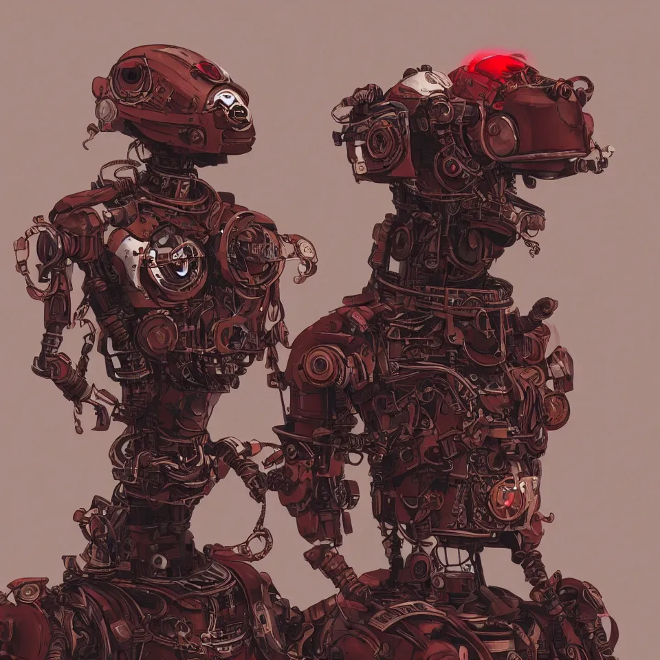 Image similar to a detailed concept art steampunk of a bust robot bird, gradient dark red, cream and white color scheme, dynamic lighting, cinematic, epic composition, masterpiece