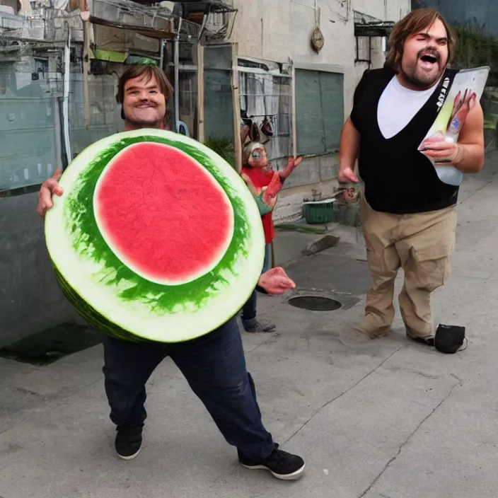 Prompt: jack black as a watermelon, 8 k,