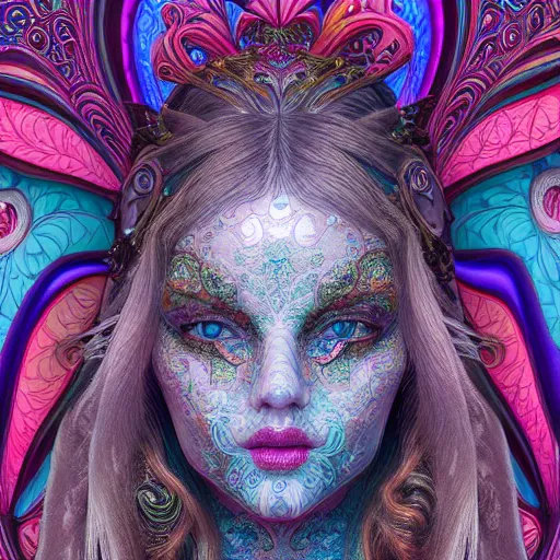 Image similar to wonderful princess of fractals and patterns, beautiful face, hyper detailed, background intricate and detailed, ornate 8 k gorgeous intricate detailed, octane render, psychedelic