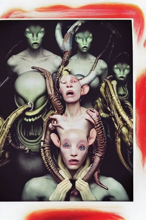 Image similar to polaroid still symmetry frame from Alien Covenant movie by Takashi Murakami, from Pan's Labyrinth (2006) by James Stokoe, viking king and queen, dressed by Salvatore Ferragamo and by Chanel, haute couture painted by Peter Paul Rubens and by John Baeder, editorial fashion photography from vogue magazine, in coral stalagmite by Jean-Michel Basquiat