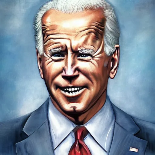 Prompt: freaky presidential portrait of Joe Biden by Ed 'Big Daddy' Roth and Jon McNaughton and Junji Ito