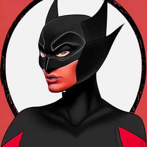 Image similar to a stunning portrait of a woman who looks like Emily Ratakowski as Batwoman , trending on artstation, in the style of Ross Draws