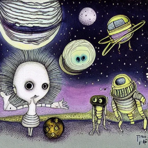 Prompt: Liminal space in outer space by Tim Burton
