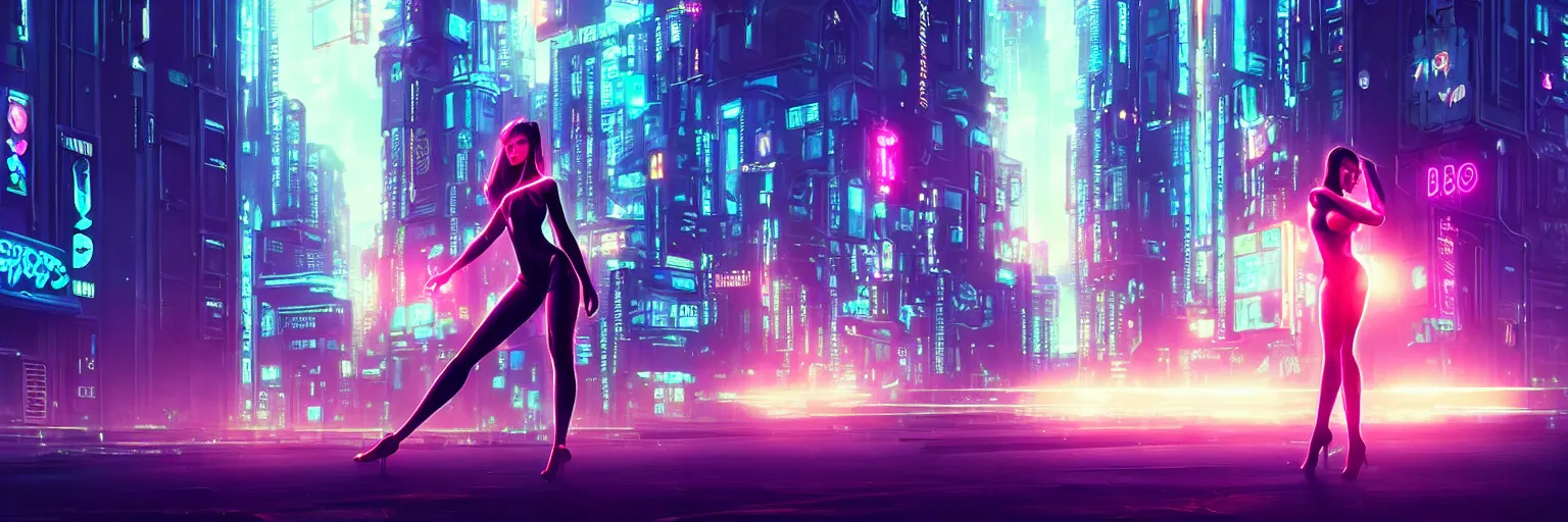 Image similar to cinematic photography of a female humanoid in a cyberpunk cityscape, half body cropping, elegant glamor pose, accurate anatomy, cyber led neon lighting, flare lighting, bokeh, rule of thirds, hyper photorealistic, crispy quality, digital photography, art by artgerm, art by greg rutkowski, art by pascal blanche,