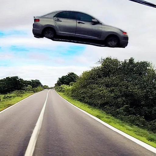 Image similar to dash cam footage of a car floating in the air