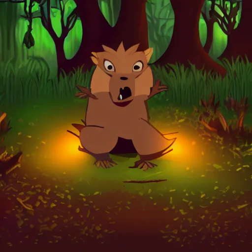 Image similar to a very angry beaver, magical woodland setting, fancy lighting