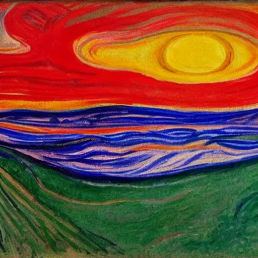 Image similar to sunset in the style of edvard munch