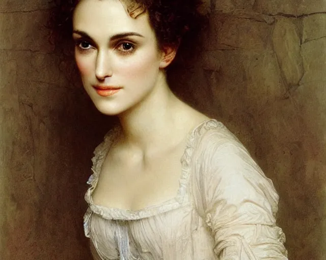 Prompt: portrait en buste of winona ryder kiera knightley in repose by Hughes Merle, by Pierre Auguste Cot, perfect detailed eyes, realistic fabric, abundant detail, winona ryder