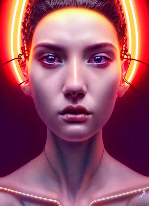 Image similar to a highly detailed long shot photo of intricate female face portrait, futurism, rococo, cyber neon lighting, detailed futuristic fibonacci jewelry, profile posing, hyper photorealistic, crispy quality, digital photography, trending in pinterest, cinematic, 4 k ultra hd, art by pascal blanche, art by greg rutkowski, art by artgerm,