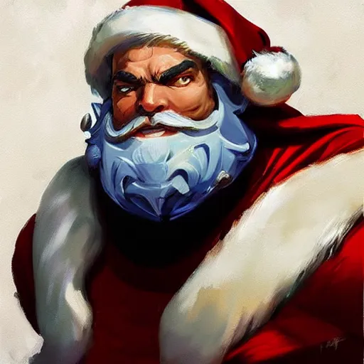 Image similar to greg manchess portrait painting of fully armored santa claus as overwatch character, medium shot, asymmetrical, profile picture, organic painting, sunny day, matte painting, bold shapes, hard edges, street art, trending on artstation, by huang guangjian and gil elvgren and sachin teng