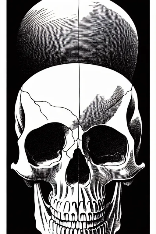 Image similar to one anatomical skull on white background, art by james o barr and albrecht durer, woodblock print, engraved, black and white, vector, vector art