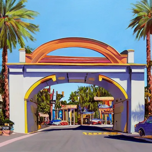 Image similar to painting of universal studios florida entrance arches, artstation