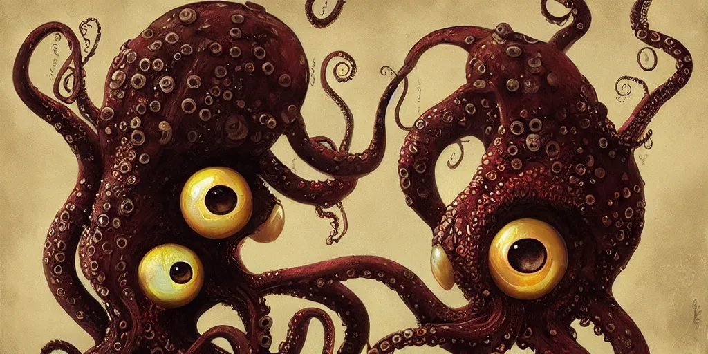 Image similar to queen octopus with a giant eyeball pearl head by Anato Finnstark, Tom Bagshaw, Brom