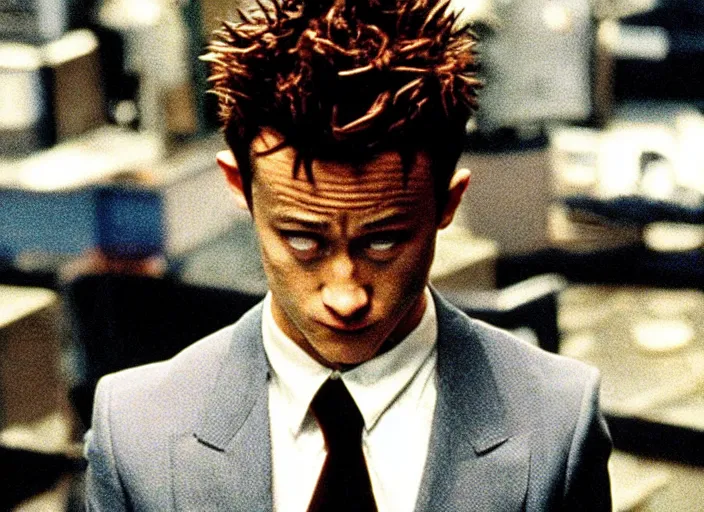 Prompt: film still of Joseph Gordon-Levitt as Tyler Durden in Fight Club 1999