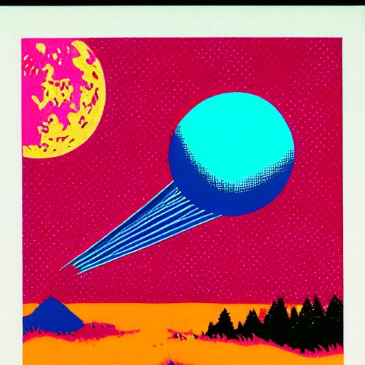 Image similar to a risograph of a ufo