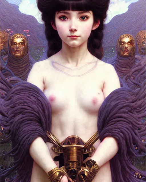 Image similar to portrait of beautiful cute young maiden girl with short white hairs in warhammer armor, art by ( ( ( kuvshinov ilya ) ) ) and wayne barlowe and gustav klimt and artgerm and wlop and william - adolphe bouguereau