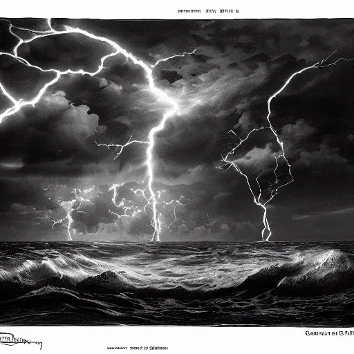 Image similar to large pepe the frog fighting lightning storm above a stormy ocean, architectural model, studio lighting, low contrast, single building, arsitektur nusantara by gustave dore, nineteenth century, black and white, vintage, science fiction, epic composition, dramatic lighting, highly detailed