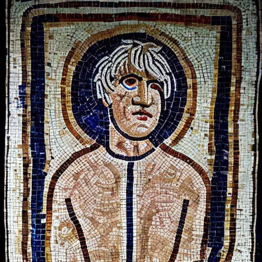 Image similar to an ancient roman mosaic of boris johnson