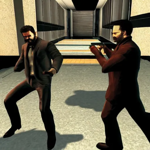 Image similar to max payne and jc denton from deus ex, buddy cop