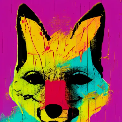 Image similar to illustration of cyberpunk fox in vr helmet, colorful splatters, by andy warhol and by zac retz and by kezie demessance