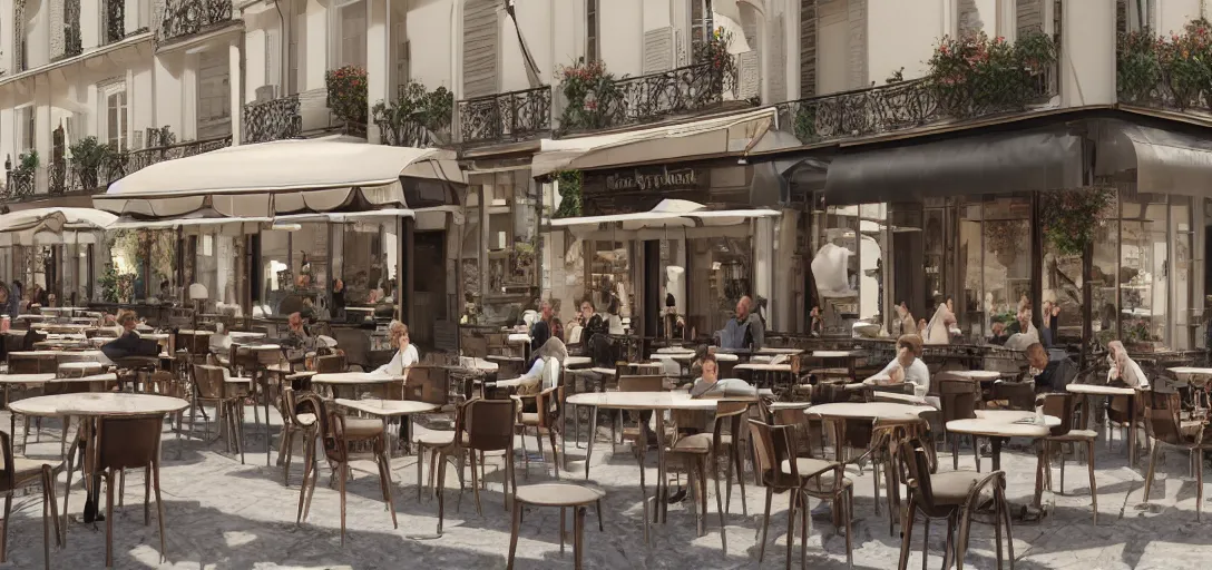 Prompt: a photorealistic render of a parisian cafe at lunch time but all the chairs look like the iron throne, cafe customers, fancy french waiters, ultra detailed face, 8 k, artstation, volumetric lighting, smooth, highly detailed, octane render, by andres rocha and albert bierstadt and greg rutkowski