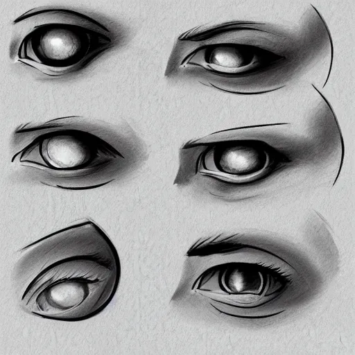 Prompt: game asset sheet, how to sketch eyes different angles overlay
