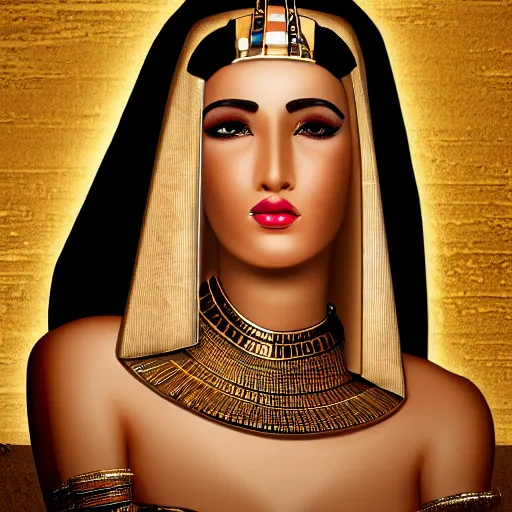 Prompt: photo graph of an egyptian woman, gold face chains, elegant, fancy, rich, character design, costume, egyptian, arabian, dune, desert