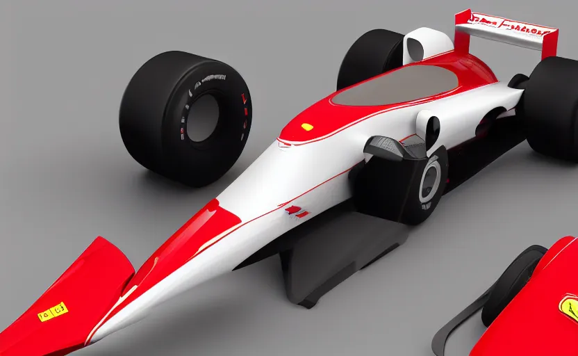 Prompt: retro futuristic ferrari formula 1 car inspired by f 1 2 0 2 1 concept and ferrari 6 4 3, modeled in blender, rendered with octane,