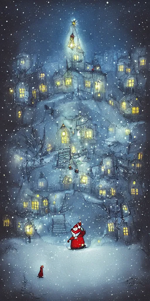 Image similar to a north pole christmas night scene by alexander jansson