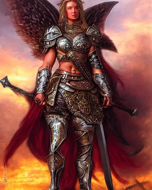 Image similar to a fierce and muscular warrior princess in full armor, fantasy character portrait by howard david johnson